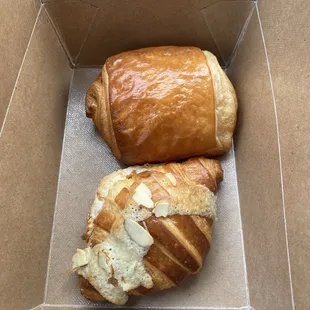Almond croissant and chocolate croissant