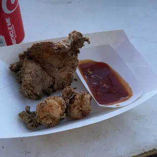 Fried Chicken and Shrimp with special BBQ sauce