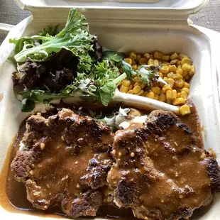 Hamburger steak plate . 6 stars. Was moist, flavorful, gravy was perfect .