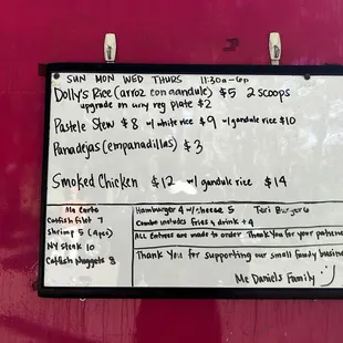 Business hours and menu