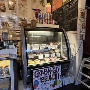 a display case in a bakery