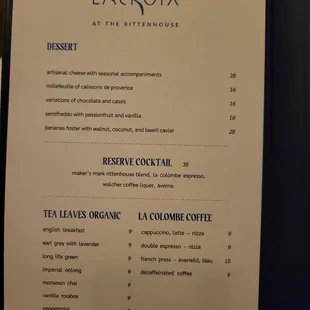 Dessert menu