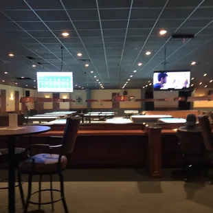 a restaurant with tables and chairs