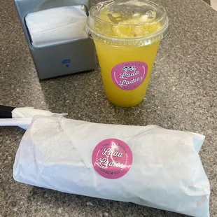Mango lemonade and a wrap