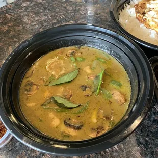 Chicken Kaeng Khiao Waan (Green Curry) with a side of Jasmine Rice, yummy