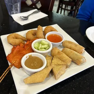 10. LTC Full House Chicken Satay, Spring Rolls, Golden Tofu Triangles, Prawns Tempura