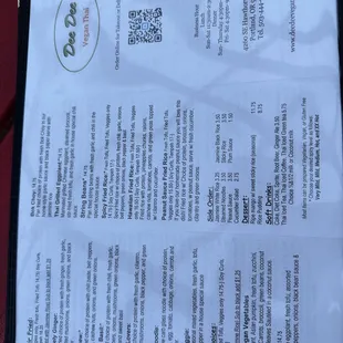 a menu on a table