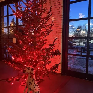 a christmas tree with red lights