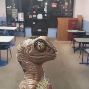 Bob the Raptor says "Nice Dining Room!"