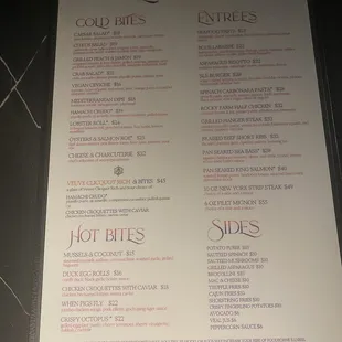 Dinner menu