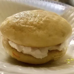 Despite its mischievous grin, Orange Whoopie pie's flavor is subtle. My favorite so far is still the butterscotch brownies.