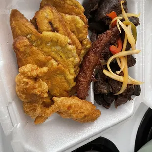 Goat, plantains ,cornbread