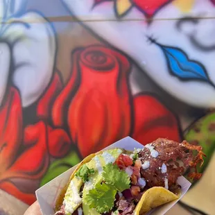 a hand holding a taco