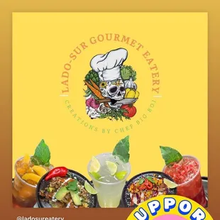 Gourmet Asada Taco, Tequila Infused Shrimp Taco,Peach Lemonade, Mojitos Lime,pomegranate Lemonade