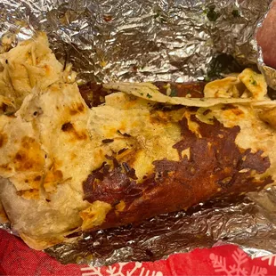 Roasted garlic veggie burrito- the tortilla has toasted cheese-this was a big burrito, feeling and yummy!
