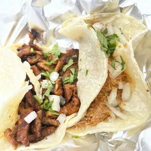 Al Pastor and Chicken Tinga tacos