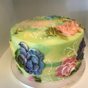a cake decorated with flowers