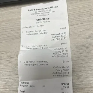 Original receipt that was taped to the bag