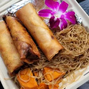 Vegan pancit and vegan lumpia