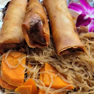 Vegan pancit and vegan lumpia