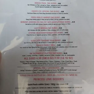 Menu and food