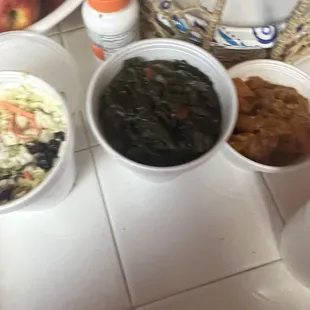 Greens, yams and coleslaw!