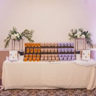 a table with a variety of products