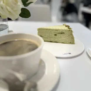 Pistachio crepe cake &amp; Americano