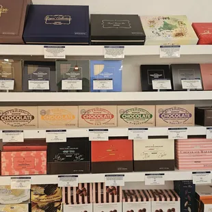 a shelf full of chocolates