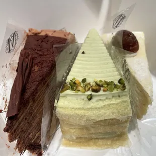 Lady M Amedei Chocolate Mille Crêpes, Pistachio Mille Crêpes, Chestnut Mille Crêpes