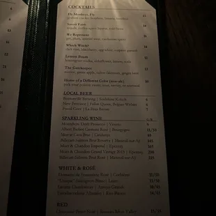 Drink menu