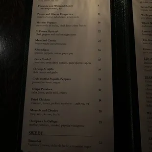Food menu