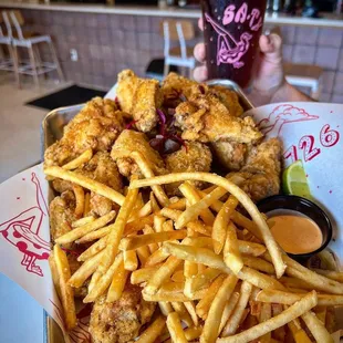 Twice fried wings and fries!