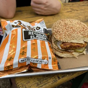 a burger and chips