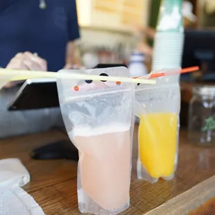 a counter with a variety of drinks