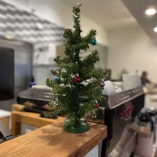 a small christmas tree on a counter