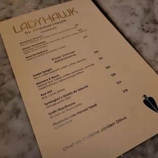 Dessert menu