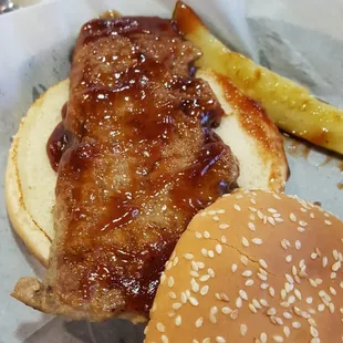 a hamburger and pickle