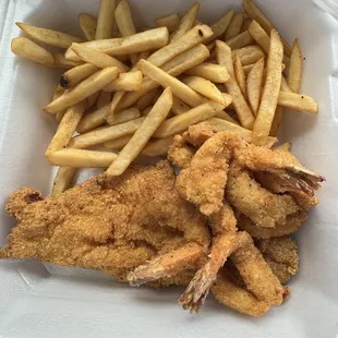 Fish and shrimp with fries