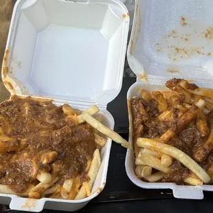 chili cheese fries- Lafayette on the left and Coney Island on the right. Lafayette was significantly better!