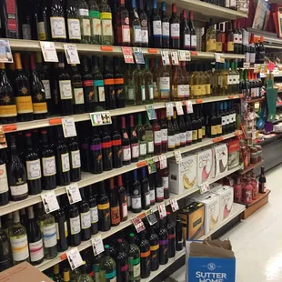 shelves of wine in a grocery store