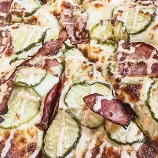 a close up of a pizza