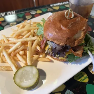 All American burger with fries.