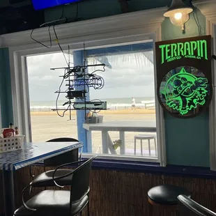 Beach is across the street (view from inside the restaurant)
