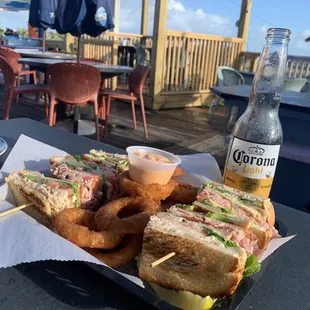 Shareable giant turkey club &amp; tasty onion rings