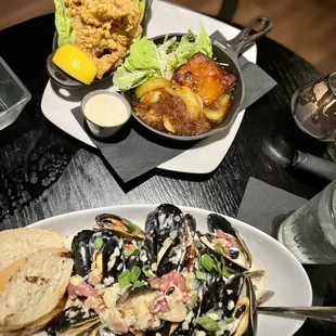 Bang Island Mussels, Heritage Pork Belly and Chicken Fried Oysters