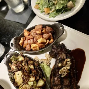 Grilled Prime N.Y. Strip + Crispy Brussels Sprouts+ Caesar