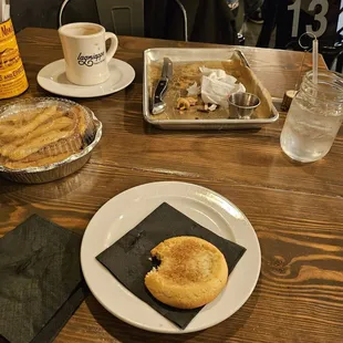 a table with food and drinks