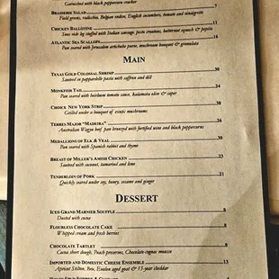 The current menu as of November 12th