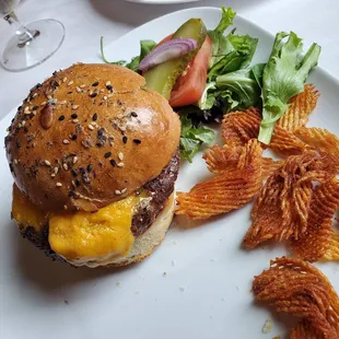 Amazing Kobe Burger with housemade Gaufrette Chips